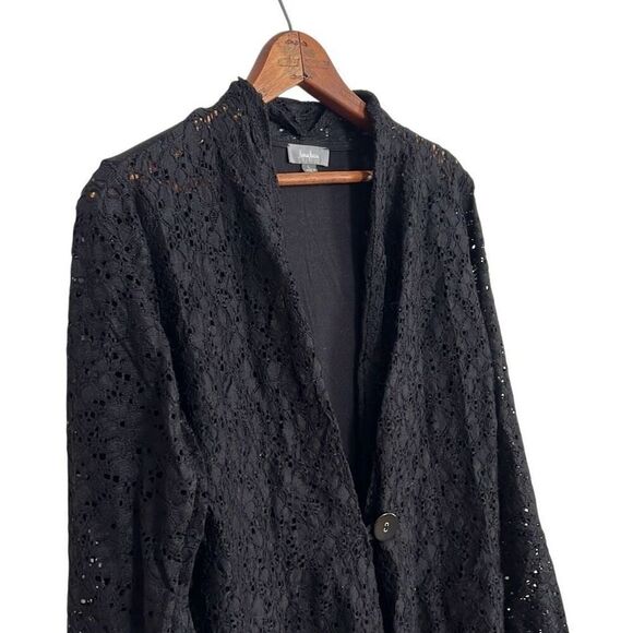 Neiman Marcus Mesh Floral Lace One Button Long Sleeve Blazer Black Large - Picture 2 of 8